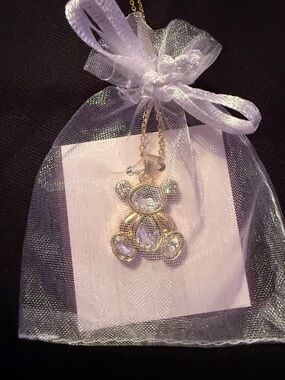 Gold Crystal Teddy Bear Pendant Necklace - Women Jewelry